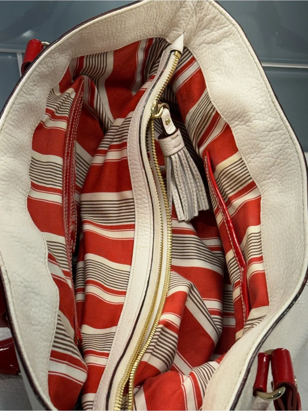 Kate Spade Rudy Nob Hill PXRU0248 Snow/Spice Pebbled Leather Tote w/Dust Bag